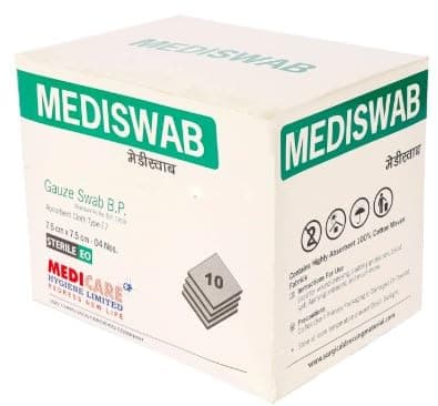 MEDISWAB Sterile Gauze Swab, 7.5 cm x 7.5 cm, 12 Ply | 40 Pieces in 10 Pouches (4 per Pouch)