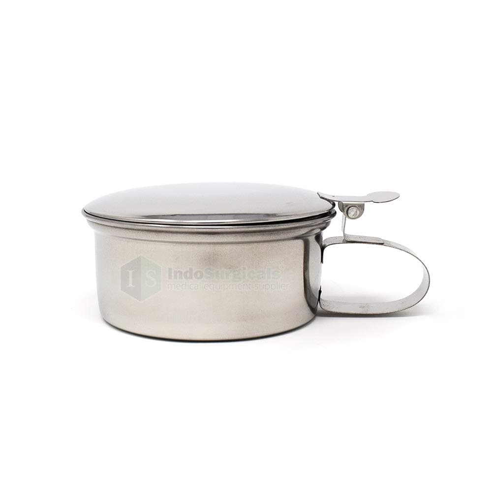 IS IndoSurgicals Stainless Steel Sputum Mug with Cover, Heavy, 0.35 Liter